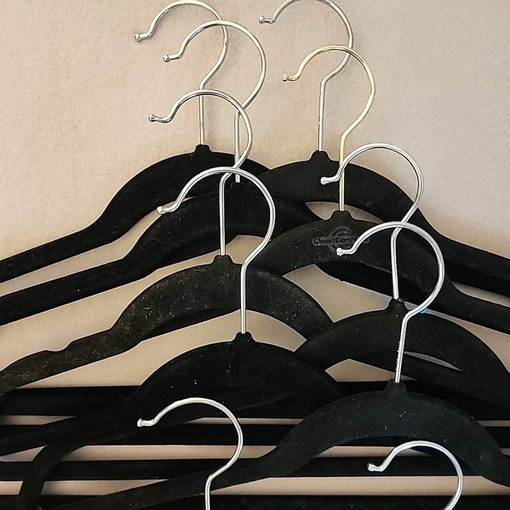 Mixed Lot of 10 Felt Black Clothes Hangers for Shirts and Pants